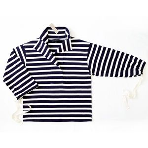 Striped Snap Collar Tie Sleeves Knit Top/Shirt S